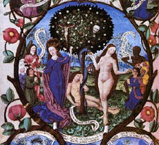 Réunis en un seul tronc, l'arbre de vie et l'arbre la  connaissance du bien et du mal dont la  consommation du fruit conduit à la  mort